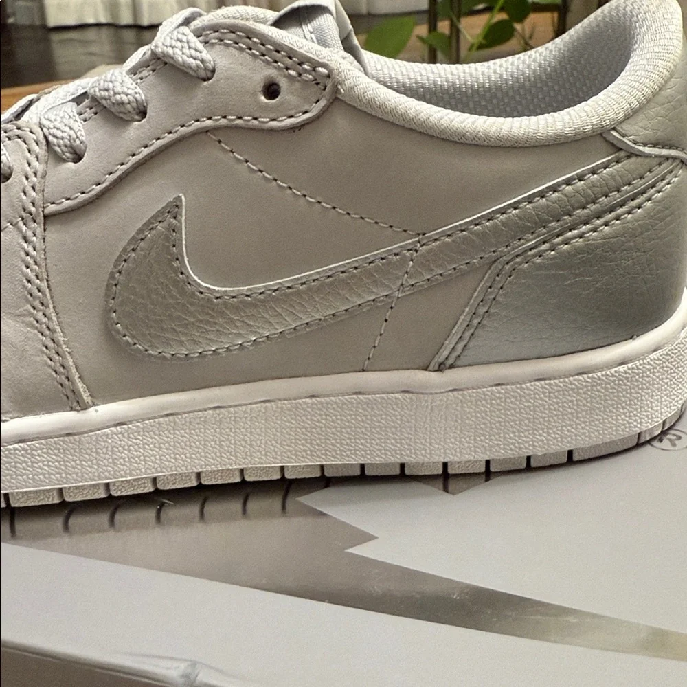 Nike Metallic Gray Air Jordan 1 Retro Low OG Sneakers - Picture 2 of 7
